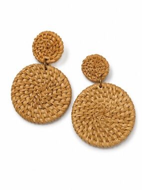 Woven Round Drop Earrings - Tan